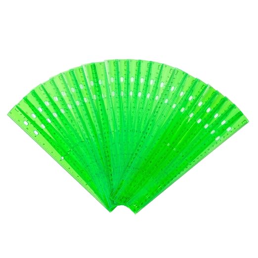 28 Pack Plastic Ruler 12 Inch Transparent Rulers - Metric Bulk for Kids School Office Classroom, Green