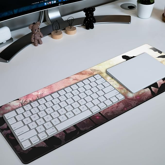 Large Gaming Mouse Pad for Desk Japanese Warrior Big Desk Mat Extended Mousepad with Stitched Edge and Non-Slip Base Long Computer Keyboard Mouse Mat for Home Office Work, 11.8 x 31.5 Inch