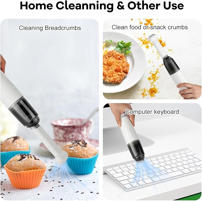 Hiluce Mini Vacuum Cleaner Cordless,Car Vacuum Cleaner Portable with HEPA Filter, High Power Rechargeable 2 Suction Modes, Lightweight Vacuum for Keyboard,Car, Home, Office, Pet