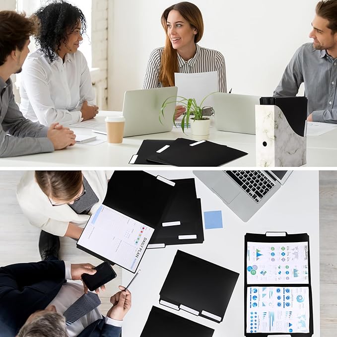 48 Pack Colored Plastic File Folders with Tabs and Sticky Labels Sturdy 1/3 Cut Tab Manila File Folders Letter Size 8. 5 x 11 Inch for Office Home Supplies Organizer Documents(Black)