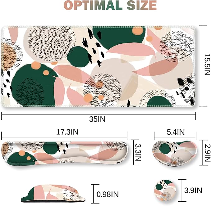 ARTSO Gaming Mouse Pad Wrist Support Set, XXL Large Desk Mat Mousepad + Keyboard Wrist Support+ Mouse Wrist Rest+Coaster 4in1 Ergonomic, Memory Foam, Stitched Edge for Home Office -Abstract Point