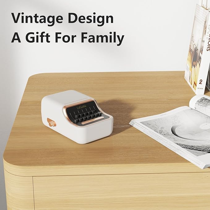 Wireless Mini Retro Label Maker Machine with Tape,Bluetooth Portable Thermal Sticker Printer for Phone,Small Business, Address, Logo, Qr Code, Food,Home, Kitchen,with 50×30mm Label (White)