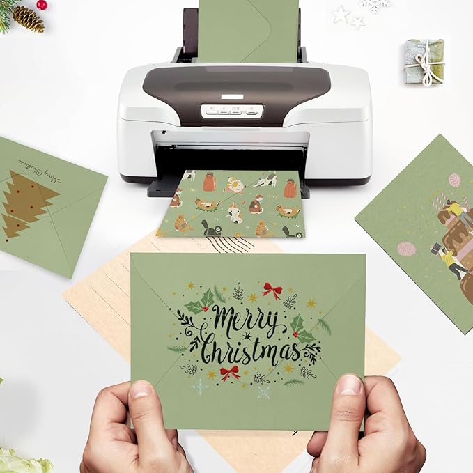 A7 Sage Green Envelopes 100 Pack, Goefun 5x7 V Flap Printable Envelopes for Invitation, Gift Cards, Birthday, Graduation, 5.25 x 7.25 in, 120GSM