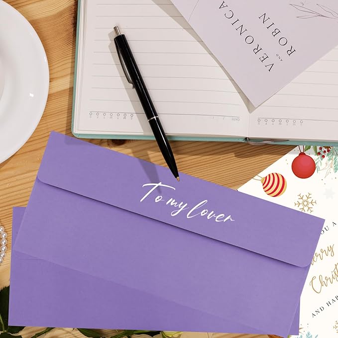 50 Pack Dark Purple #10 Business Envelopes, Standard Envelopes Self Seal, 4 1/8 x 9 1/2 Inch Letter Size Business Mailing Envelopes for Checks Invoices Statements Baby Shower Wedding Birthday