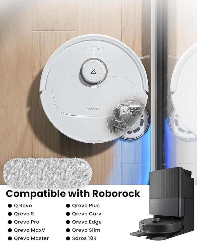 6Pcs Microfiber Mop Cloth Pad for Roborock Q Revo,Qrevo S,Qrevo Pro,Qrevo Master,Qrevo MaxV,QV35A,QV 35S,Qrevo S5V,Qrevo Edge S5A,Qrevo Curv,Saros 10R Robot Vacuum, Washable Mopping Cloth Accessories