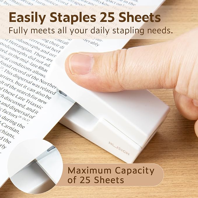 Mini Stapler with 830 Staples, Small Cute Desk Staplers, 25 Sheet Capacity, White
