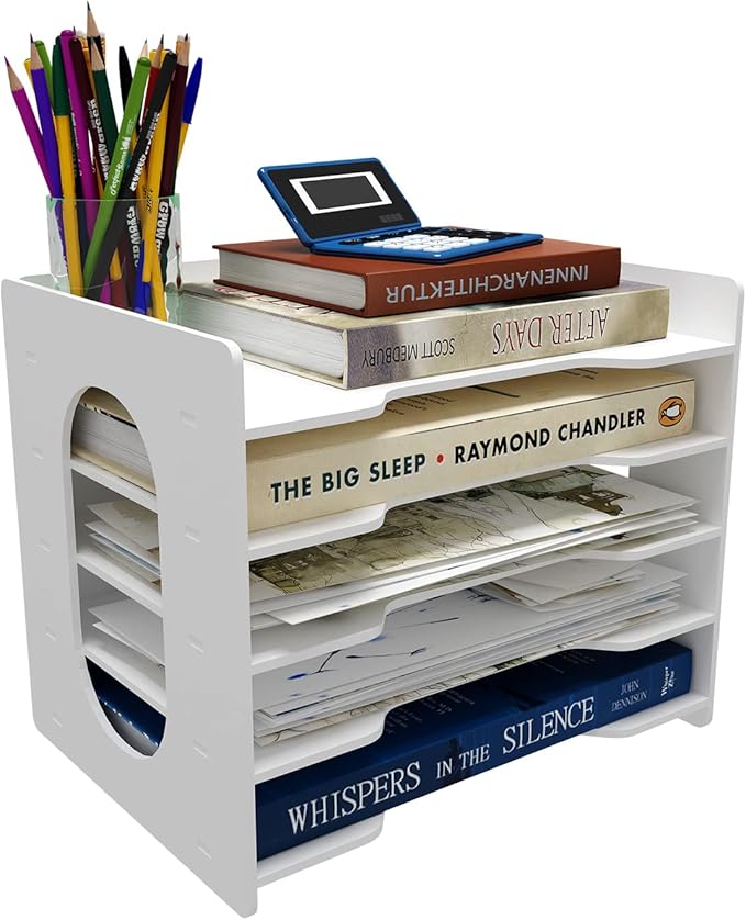 Natwind 5-Tier File Paper Organizer for Desk & Desktop - White File Holder with Mail Letter Tray & Paper Sorter for Home Office, School Classroom