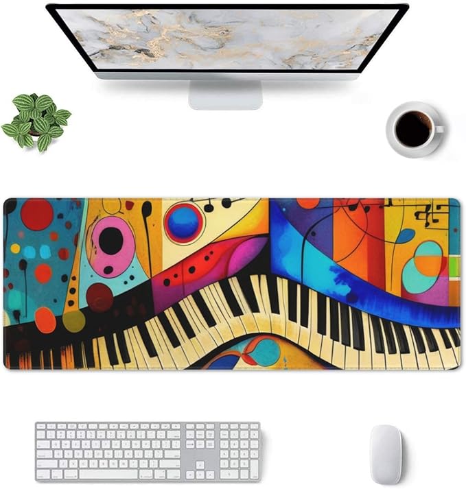 Gaming Mouse Pad, Large Non-Slip Rubber Base Mousepad, Keyboard Mouse Mat, Desk Pad with Stitched Edges, 31.5x11.8inch, Abstract Paino