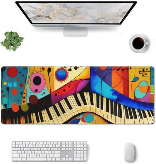 Gaming Mouse Pad, Large Non-Slip Rubber Base Mousepad, Keyboard Mouse Mat, Desk Pad with Stitched Edges, 31.5x11.8inch, Abstract Paino