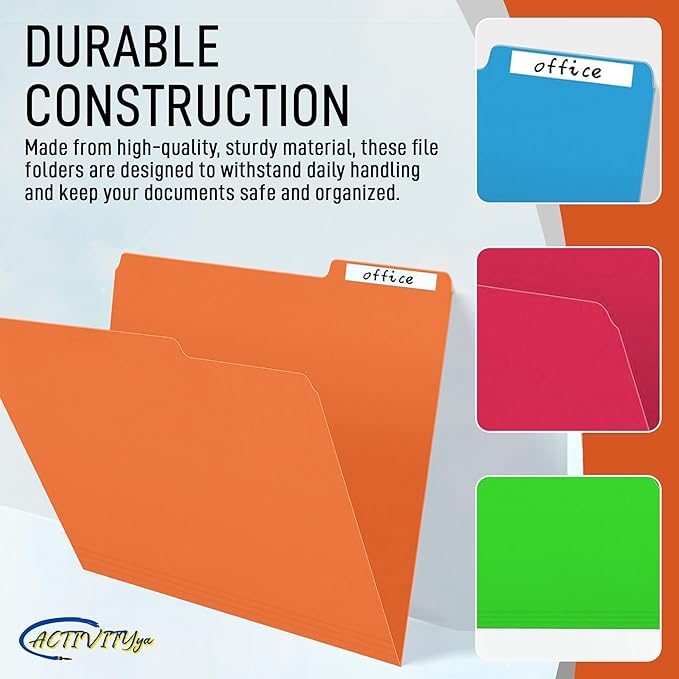 Orange File Folders, 1/3-Cut Tabs, Letter Size, 12-Pack – Durable Office Filing Folders for Documents, Papers, and Organization