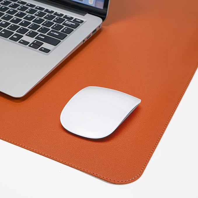 AFIING Leather Desk pad Protector, Large Desk mat with Natural Cork & PU Leather,Mouse pad,Non-Slip Office Desk Mat,Waterproof Desk Writing Pad for Office and Home (47in*23in, Orange)