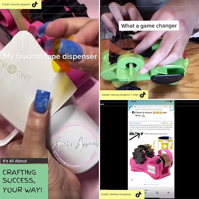 echomerx Sublimation Tape Dispenser Bundle Tumbler Edition - Semi-Auto Tape Dispenser, Heat Resistant Gloves, Heat Tapes & More - Ultimate Starter Kit for Tumbler Sublimation