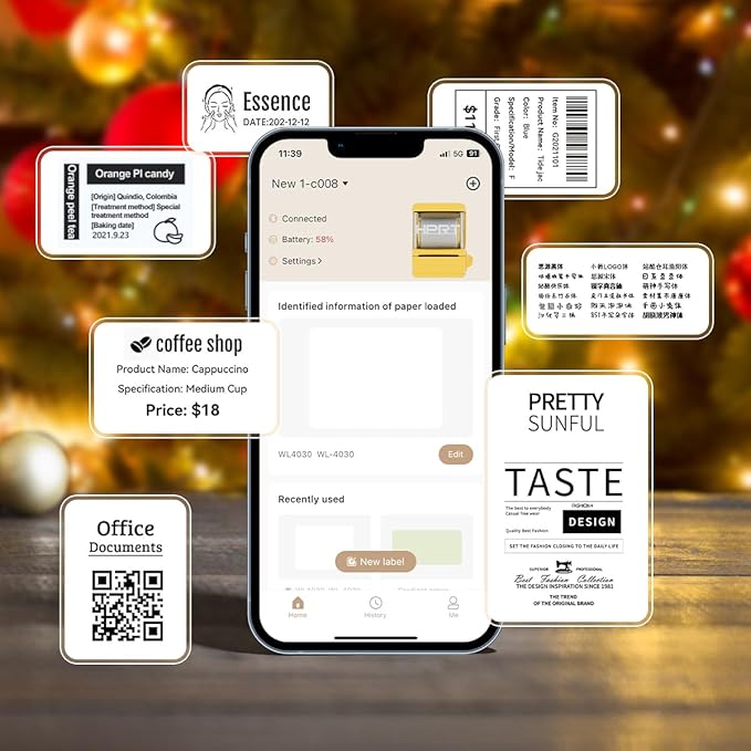 NEW1 Label Printer +4 Rolls Labels, 2 Inch Portable Inkless Bluetooth Label Maker for Small Business, Home, School, Automatic Label Recognition, Sticker Printer for Address Logo Barcode Clothing（Red）