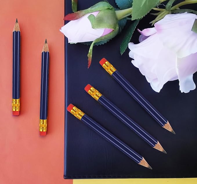 Adhere 25pcs Golf Pencils with eraser Hexagon Wooden Pencils Graphite 2B for Golf Event Scoring,Classroom,Wedding,Company Meetings,Pew, Pocket (Navy Blue)