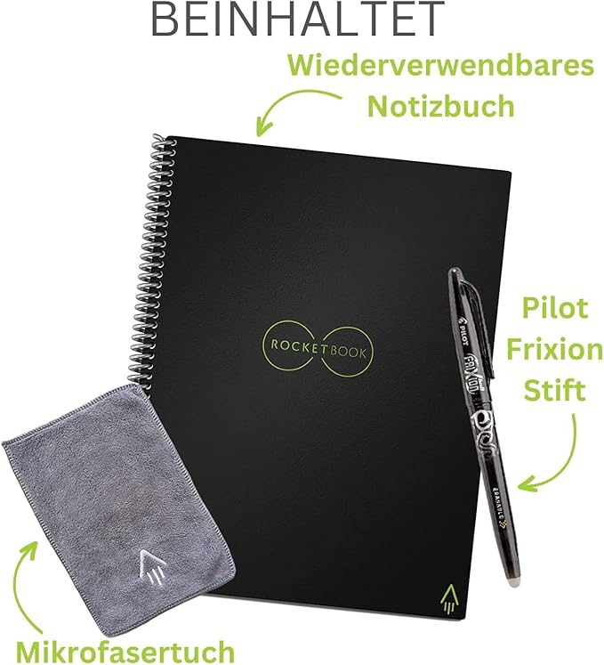 Rocketbook Core Reusable Spiral Notebook, Executive Size 6x8.8, Black - Dotted Pages, App-Connected, Erasable, Durable Cover, Ideal for School, Work, and Creative Projects