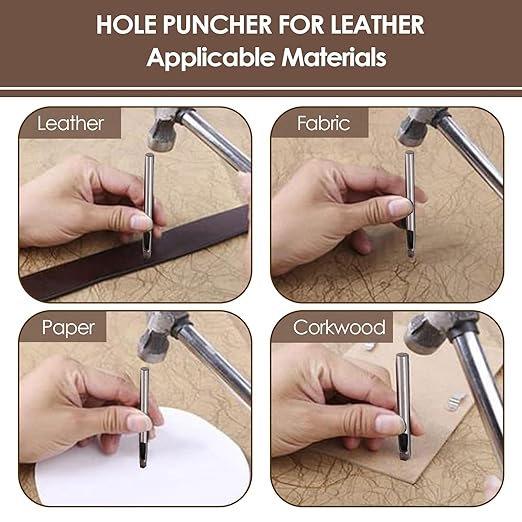ZJchao 20pcs Leather Punch Set Multiple Shapes Carbon Steel Hollow Punch for Belts Watch Straps Wallets Fabric Thin Leather 5mm Belt Hole Puncher