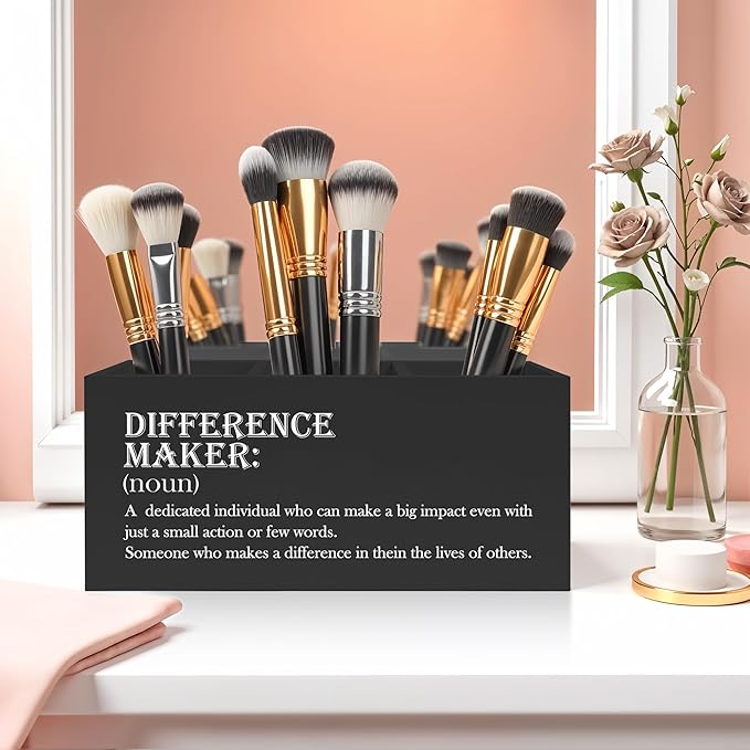 Difference Maker Gift Pencil Pen Holder for Desk, Appreciation Thank You Gifts for Coworkers Employees Boss Teacher Mentor Wooden Pencil Holder Organizer for Home Office Desk Accessories