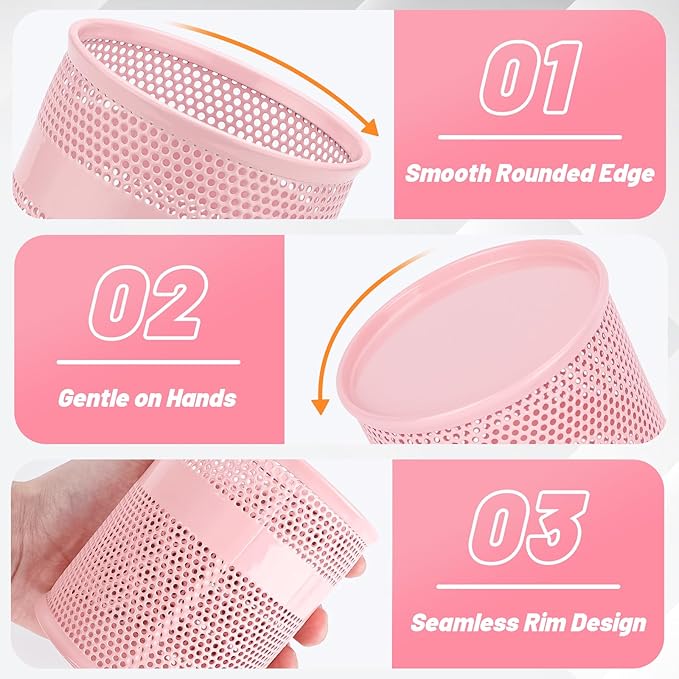 Segarty Pencil Holder, 3 Pack Pink Pen Holder, 3.3 x 3.9 inch Pencils Cups, Round Metal Pens Container Organizer for Office Supplies, School Classroom, Makeup Brush, Home Storage