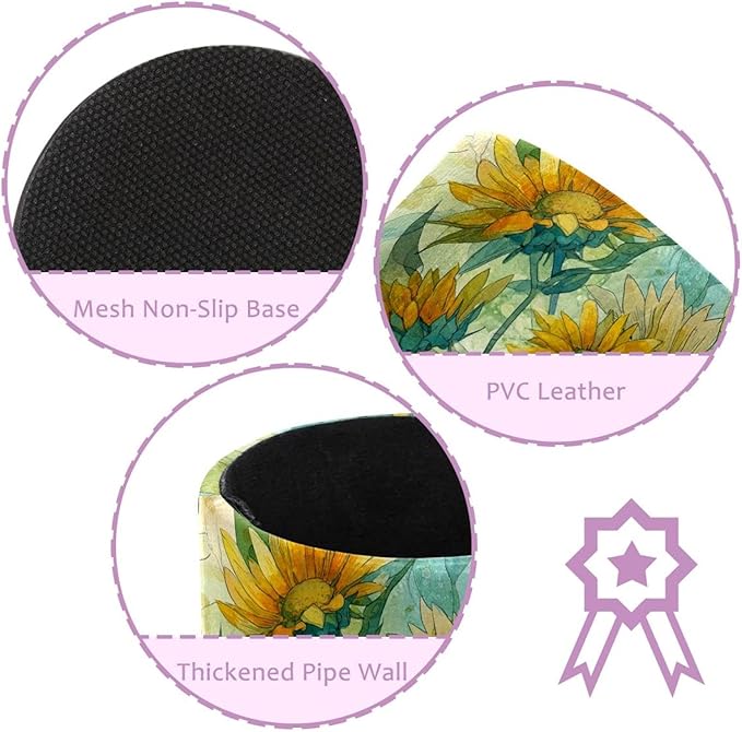 Watercolor Art Sunflower PVC Leather Circular Pencil Holder for Desk Organizer Stationery Holder for Office, School(3.9 x 3.1 Inches)