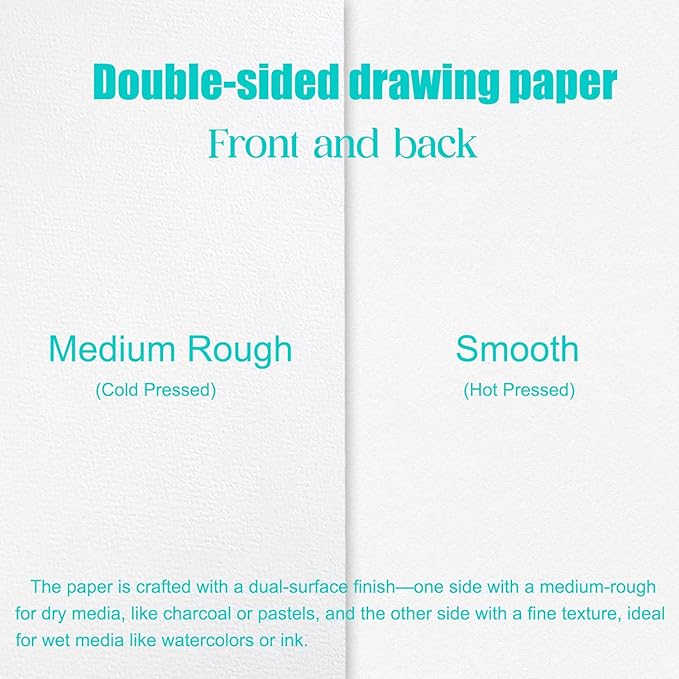 Mixed Media Paper 60 Sheets, 9 X 12 Inches 140 LB/300 GSM Heavyweight Cotton Paper Smooth/Medium Rough Texture Art Paper for Watercolor, Gouache, Marker, Painting, Drawing, Sketching