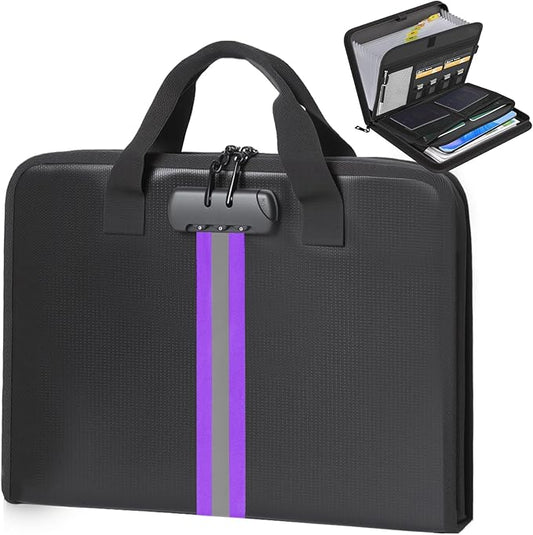 Accordion File Organizer with Combination Lock,Fireproof Expanding File Folder with Multi Pockets,13 Pockets Document Organizer with Handle & Labels,Portable Home Travel Safe Storage Letter A4 Files