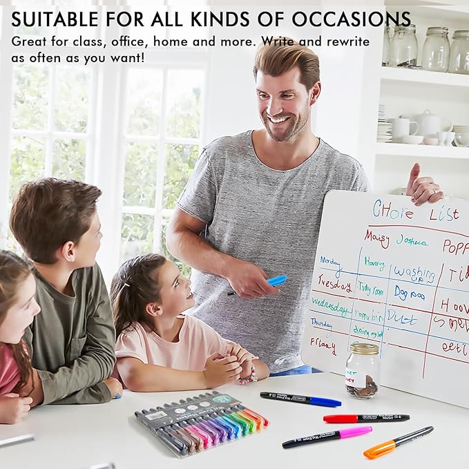 Shuttle Art Wet Erase Markers, 12 Colors 1mm Fine Tip Smudge-Free Markers, Use on Laminated Calendars,Overhead Projectors,Schedules,Whiteboards,Transparencies,Glass,Wipe with Water