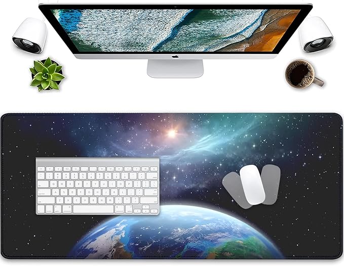Earth and Starry Sky Large Desktop Mouse Pad, Desk Mat for Keyboard and Gaming, Office Home Work (27.5X11.8 in)