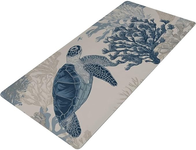 Mouse Pad Desk Mat Leather Desk Pad Large Gaming Desk Cover Protector Mat for Keyboard Computer Laptop Office Waterproof 47.2 x 23.6 Inch Beige and Blue Ocean Turtles Corals