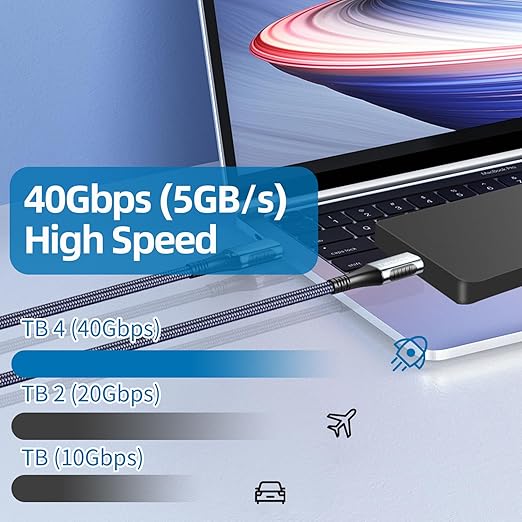 Talmosal 240W for Thunderbolt 4 Cable 3.3 ft, Support 8K@60Hz, 4K@144Hz 40Gbps/240W PD Charging for iPhone 17, USB4, Mac mini M4 / M4 Pro, MacBook Pro, Docking, eGPU, SSD, Surface Pro