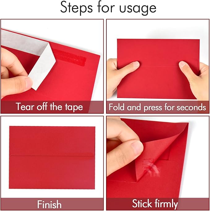 A7 Printable Red Envelopes 5X7 50 Pack - Quick Self Seal,for 5x7 Cards| Perfect for Weddings, Invitations, Photos, Graduation, Baby Shower| 5.25 x 7.25 inches，AZAZA