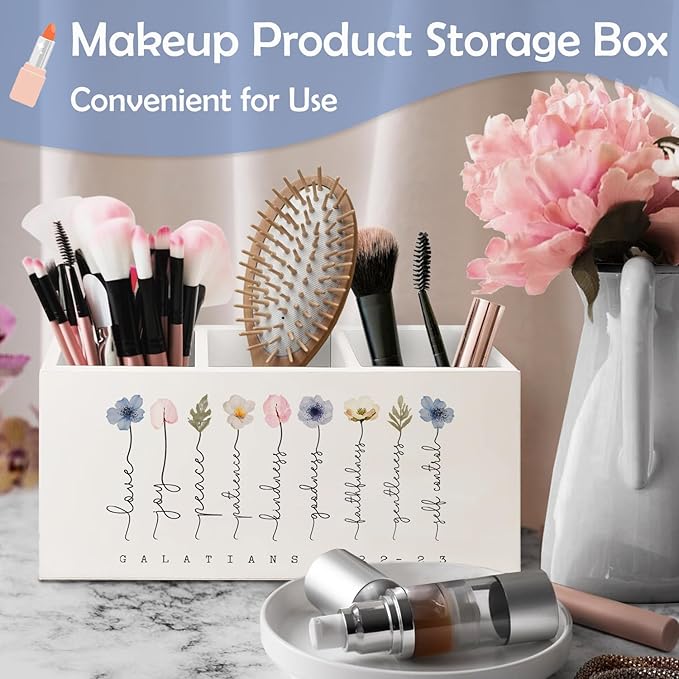 SNNDER Christian Pen Holder for Desk, Religious Christian Gifts for Women, Floral Boho Christian Bible Verses Wooden Pen Pencil Holder Organizer for Home Office Desk Accessories