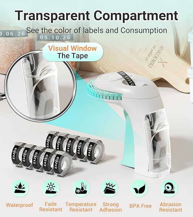 Embossed Label Maker Machine with Tapes, Retro Embossing Label Maker Manual, 3D Vintage Embosser Labeler with 10 Rolls 3/8 Inch Embossed Label Tapes for Home, DIY Scrapbooking Crafting