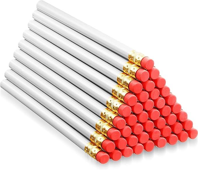 Fainne 48 Pcs Jumbo Pencil, Wooden Pencil with Black Core for Carpenters Construction Workers Woodworkers Framers Beginners Students Teachers DIY Project(White,Round)