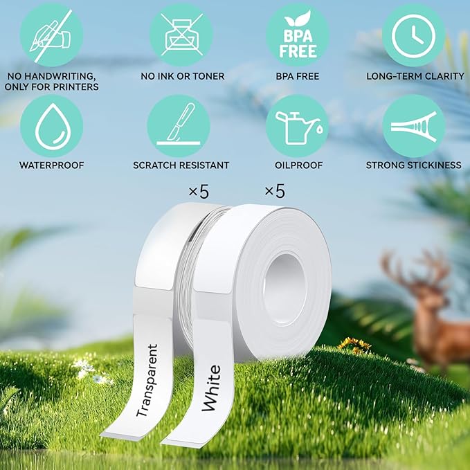 EEBBL D30 P21 Label Tape 12 x 40 mm(0.47"x1.57"), d30 Labels Compatible with D30 Portable Label Printer Adapted Label Print Paper for Office 160 Labels/Roll, 10 Rolls (White+Transparent)