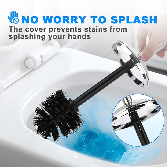 White Toilet Brush and Holder Set, 2 Pack – Toilet Brush White with Stainless Steel Handle, Non-Scratch Bristles, Compact and Drip-Free, Toilet Bowl Brush for Bathroom and Home Use