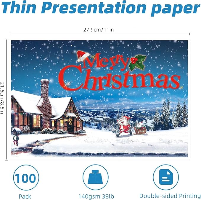 Uinkit 100 Sheets Thin Matte Presentation Paper Photo Double Sided 8.5x11 38lb 140gsm Printable on Both Sides Brochure Photos Picture Poster Playbill Flyer 6.5 Mil Coated for laser and Inkjet Printer