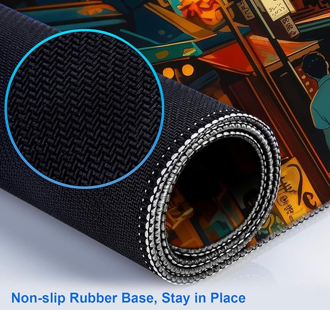 Cute Japanese Street Desk Mat, Anime Tokyo Street Night Scene Large Mouse Mat XXL, Computer Desk Mat 35.4 x 15.7 x 0.12 Inches