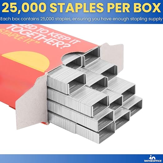 1InTheOffice Standard Staples, Staples for Stapler, Replacement Staples Refill, 1/4" Leg Length, 25000 Staples/Box