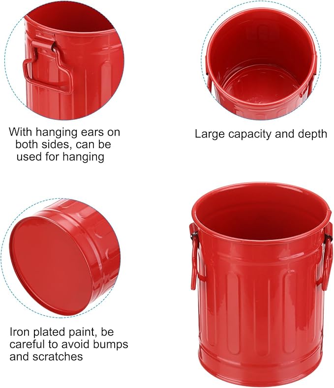 PATIKIL Barrel Pencil Holder, Metal Pen Holder for Desk Pencil Holders Cup Organizer with Handles Makeup Brush Holder Stationery Storage, Red