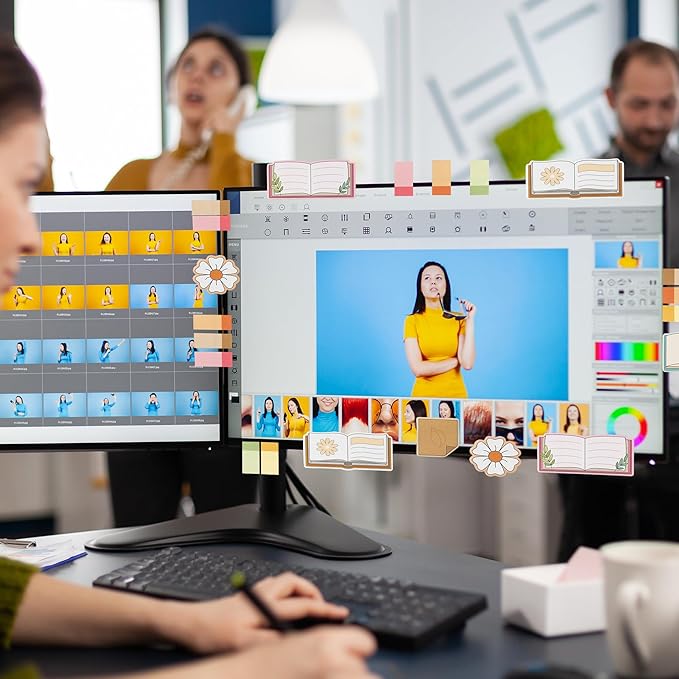 B1ykin Sticky Notes Set - Cartoon Theme Cute Self-Stick Notes Pad Teacher Appreciation Gifts, Self-Adhesive Writing Memo Pages Sticky to Do Notepad for Kids Employee School Office (Book Lovers)