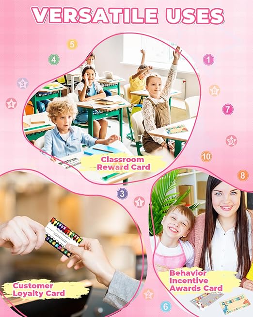 UCEC 200 PCS Reward Chart for Kids with Circle Star Hole Puncher, Incentive Loyalty Reward Punch Card for Classroom with Handheld Single Punches Kit to Behavior for Business School Students Teachers