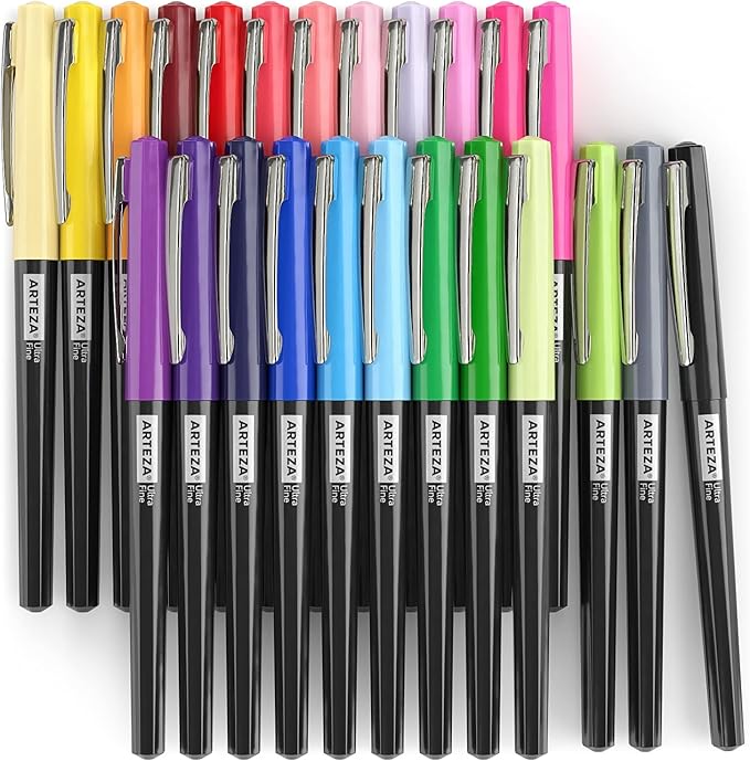 ARTEZA Permanent Markers, Set of 24, Ultra-Fine Tip, Retro Pop Colors
