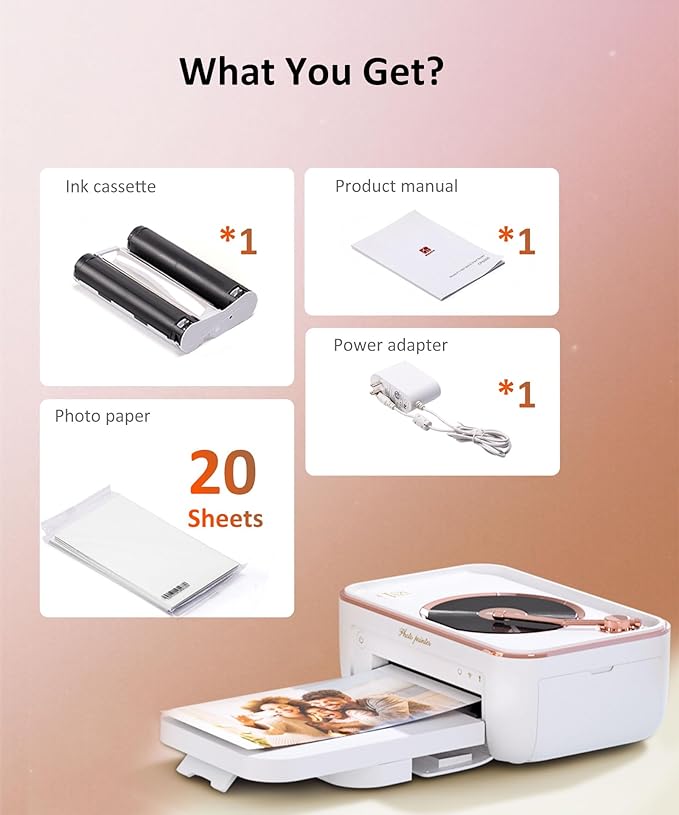 CP6000 Photo Printer 4x6'', Full Color Picture Printer, Wi-Fi Wireless Instant Photo Printers for Home Use (20 Papers & 1 Ribbon) for iOS Android, Thermal Dye Sublimation, AR Video, Fun App, White