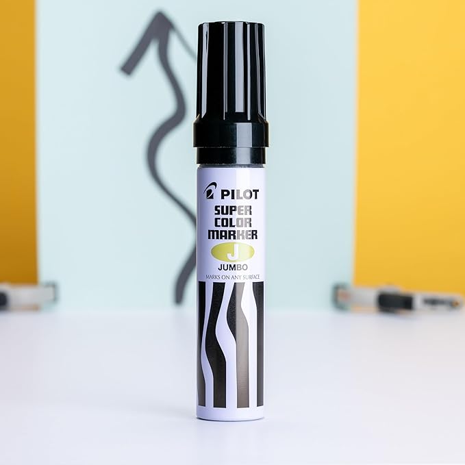 PILOT Super Color Jumbo Refillable Permanent Markers, Black Ink, Extra-Wide Chisel Point, 12-Pack (43100)