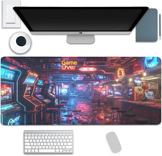 Game Over Mouse Pad,XL Game Hall Mousepad Desk Pad with Stitched Edges,Non-Slip Waterproof Rubber Base Mouse Mat Desk Mat for Office Computer Keyboard Laptop Home(27.5x11.8 in)