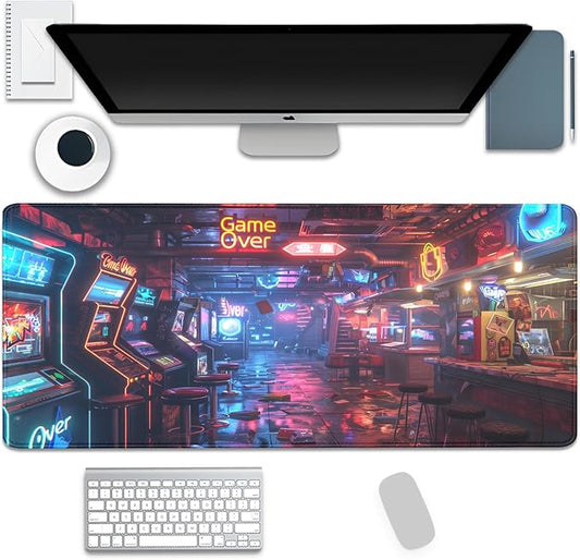 Game Over Mouse Pad,XL Game Hall Mousepad Desk Pad with Stitched Edges,Non-Slip Waterproof Rubber Base Mouse Mat Desk Mat for Office Computer Keyboard Laptop Home(27.5x11.8 in)