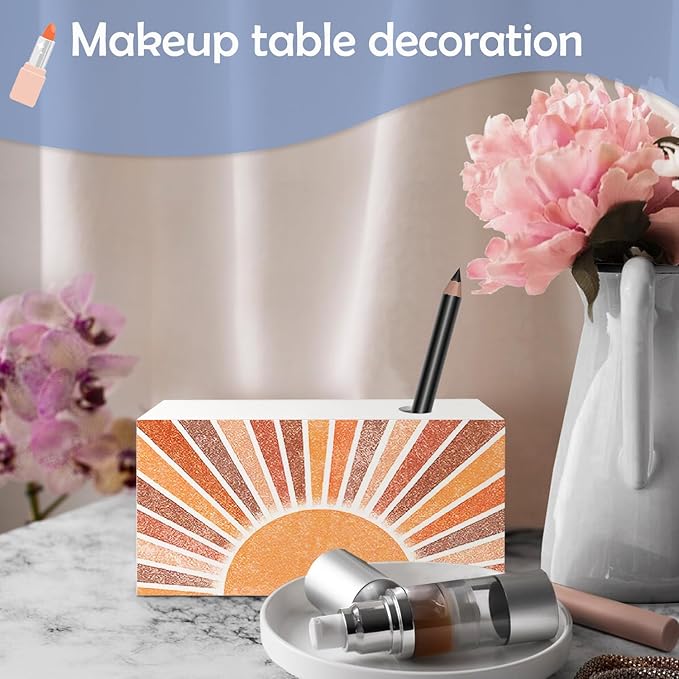 SNNDER Boho Single Pen holder for Desk, Boho Office Decor, Boho Office Desk Accessories, Retro Boho Sun Sunshine Sunrise Sunset Fountain Pen Holder for Home Office Desk Accessories