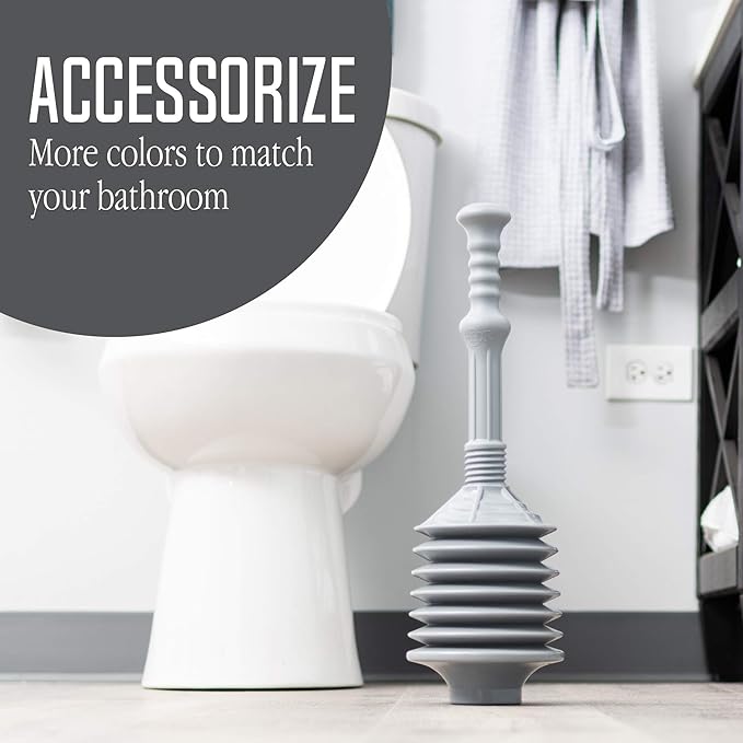 JS Jackson Supplies Professional Bellows Accordion Toilet Plunger, High Pressure Thrust Plunge Removes Heavy Duty Clogs from Clogged Bathroom Toilets, All Purpose Power Plungers for Bathrooms, Grey