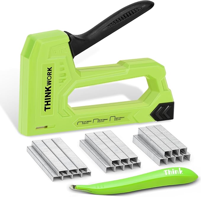 THINKWORK Light Duty Staple Gun - Upholstery Staple Gun for Wood with 1600pcs JT21 Staples 1/4", 5/16", 3/8" and Staple Remover, Fabric Stapler Gun for Crafts, Home Use, Wall, DIY, Lights Decor, Green