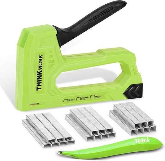 THINKWORK Light Duty Staple Gun - Upholstery Staple Gun for Wood with 1600pcs JT21 Staples 1/4", 5/16", 3/8" and Staple Remover, Fabric Stapler Gun for Crafts, Home Use, Wall, DIY, Lights Decor, Green